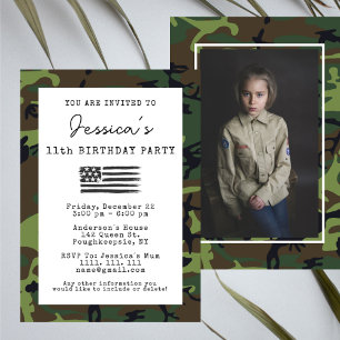 Invitation Camouflage militaire USA Drapeau photo Anniversair