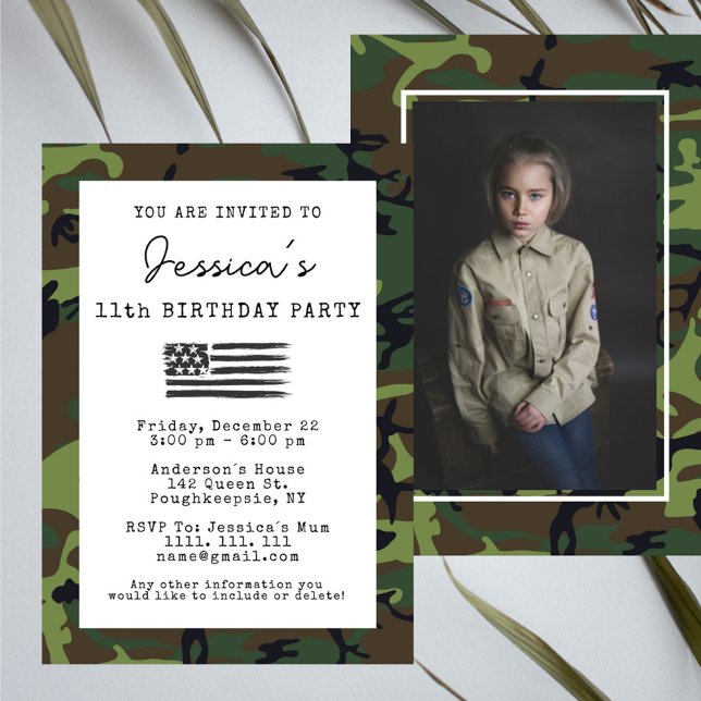 Invitation Camouflage militaire USA Drapeau photo Anniversair (Créateur téléchargé)