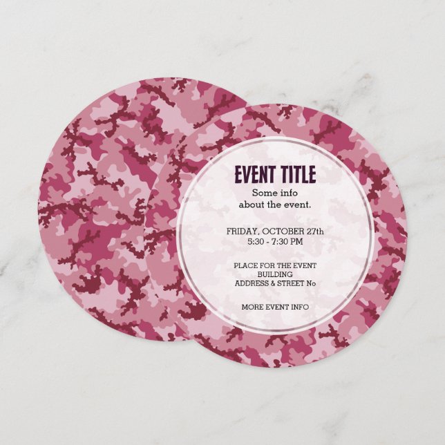 Invitation Camouflage rose (Devant / Derrière)