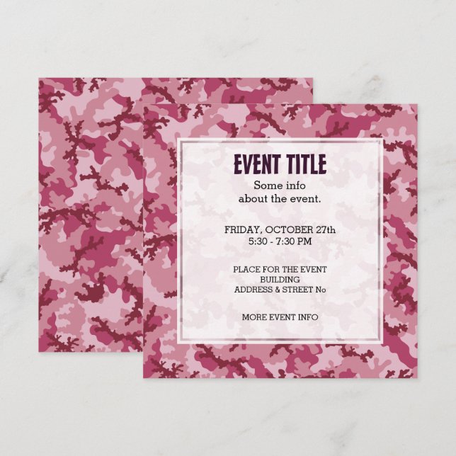 Invitation Camouflage rose (Devant / Derrière)