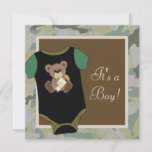 Invitation Camouflage Vert Armée Baby Boy Douche
