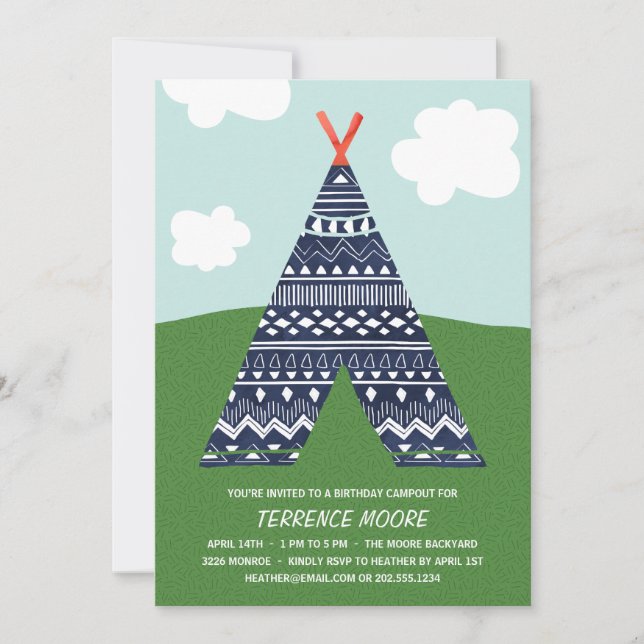 Invitation Camout Cute | Boys fête d'anniversaire (Devant)