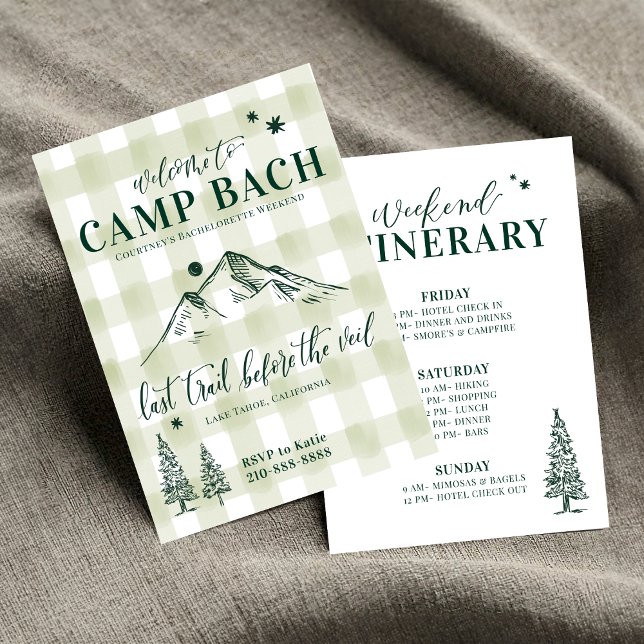 Invitation CAMP BACH-Dernier sentier vers l'Invitation du Voi (Camp Bach Invitation & Itinerary | Mountain Themed Bach Trip Set | Editable & custom! Shop Now!)