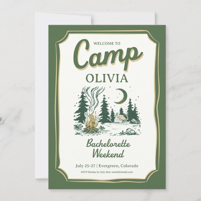 Invitation Camp Bachelorette Green Glamping Itinerary  (Devant)