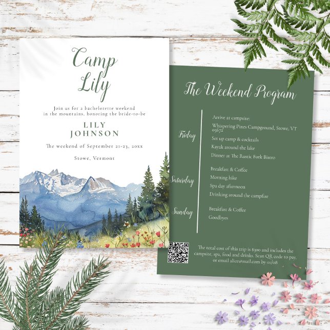 Invitation Camp Bachelorette Mountain Randonnée Week-end (Camp Bachelorette Mountain Hiking Weekend Party Invitation)