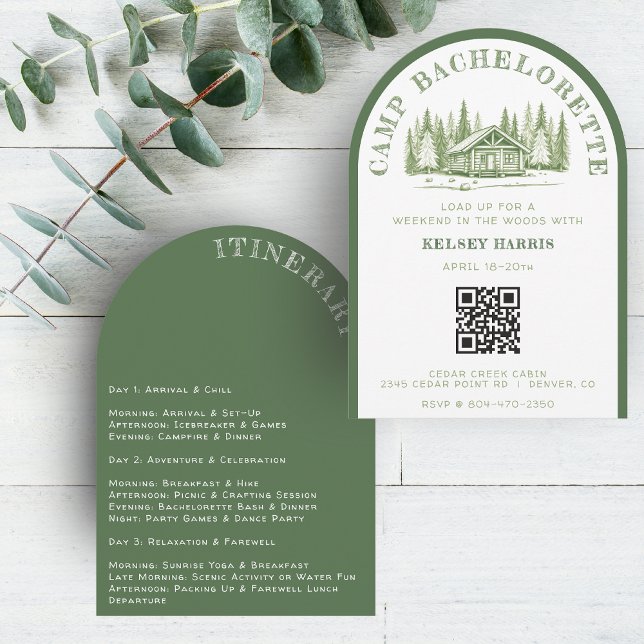 Invitation Camp Bachelorette Party Camping Week-end Vert (Créateur téléchargé)