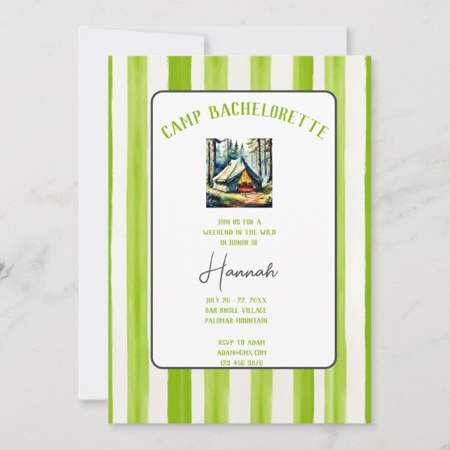 Invitation Camp Bachelorette Wild in the Woods Week-end (Devant)