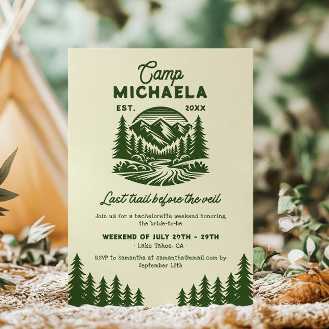 Invitation Camp de Bachelorette Dernier week-end d'évasion en (Créateur téléchargé)