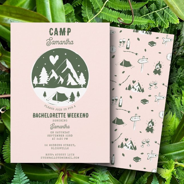 Invitation Camp de fête de Bachelorette Camping Bach Week-end (Camp Bachelorette Party Camping Bach Weekend Pink Invitation)