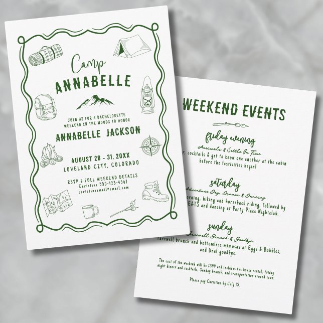 Invitation Camp de vacances d'aventure pour enterrement de vi (Outdoor Adventure Camp Bachelorette Party Invitation)