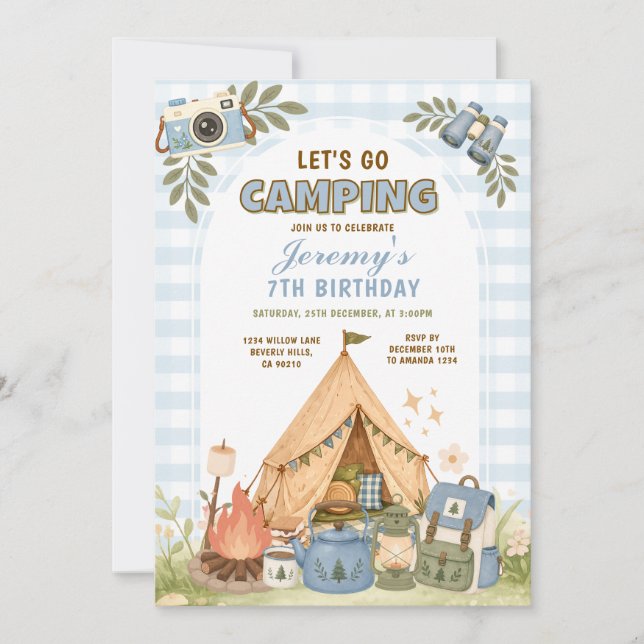 Invitation Camp de vacances de plein air pour garçon Fête d'a (Devant)