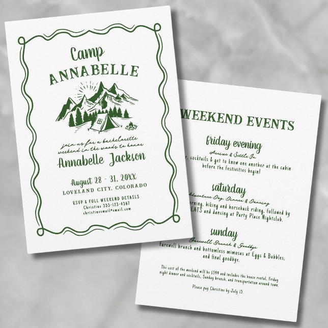 Invitation Camp de vacances pour enterrement de vie de jeune  (Camp Bachelorette Party Girls Weekend Invitation)