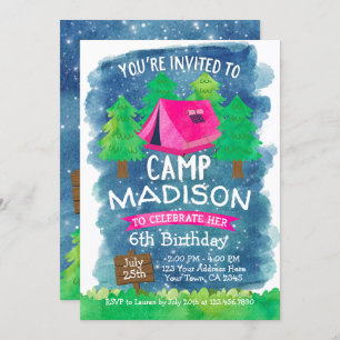 Invitation Camp d'été , Camping Anniversaire