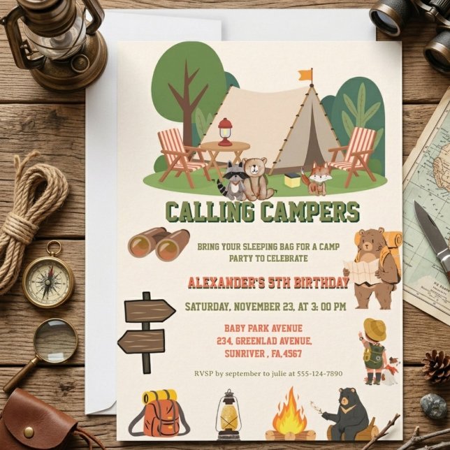 Invitation Camp en forêt pour un anniversaire (Créateur téléchargé)