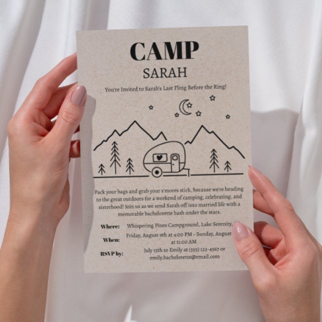 Invitation Camp Enterrement de Vie de Jeune Fille et Itinérai (Créateur téléchargé)