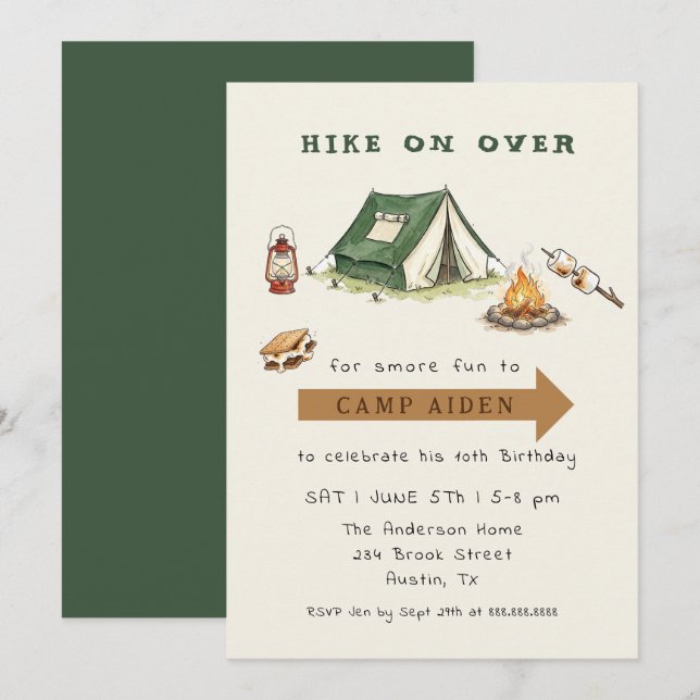 Invitation Camp out Kids Camping Adventure Birthday  (Devant / Derrière)