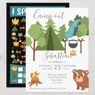 Invitation Camp Out Party avec le jeu à l'arrière