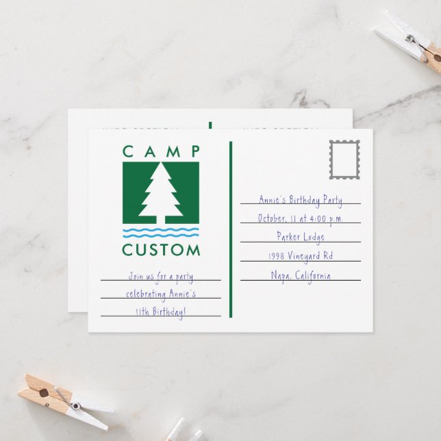 Invitation Camp personnalisé (Devant/Arrière en situation)