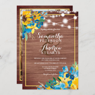 Invitation Campagne bois rustique lumières florales mariage p