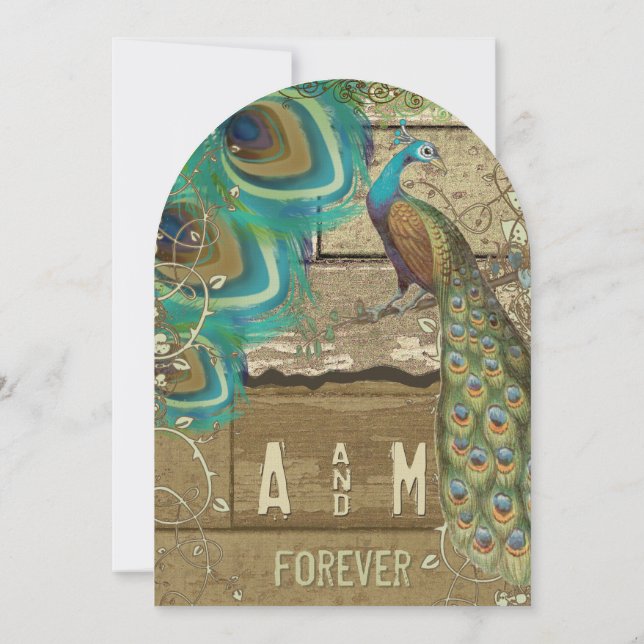 Invitation Campagne Chic Bunch Peacock Vintage Vieux Bois (Dos)