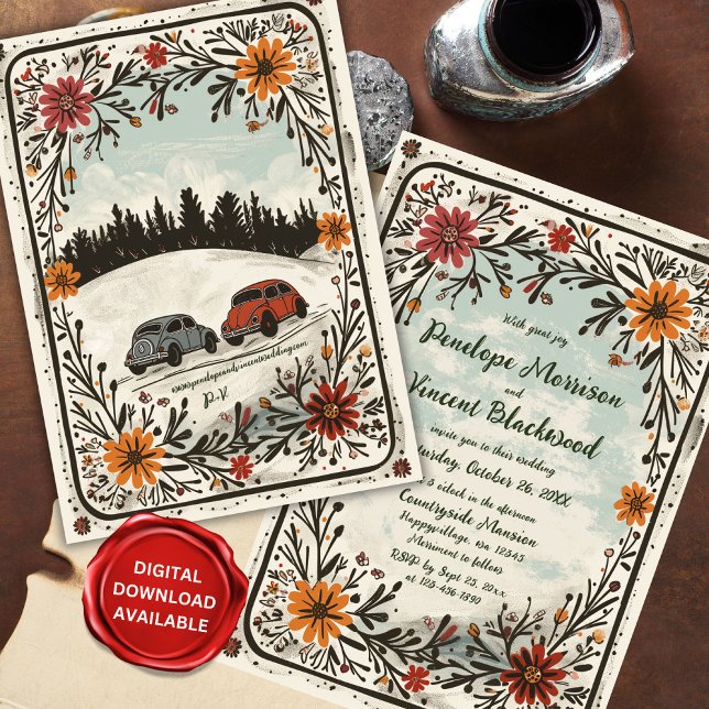 Invitation Campagne Cute Cars Boho Floral Mariage (Créateur téléchargé)
