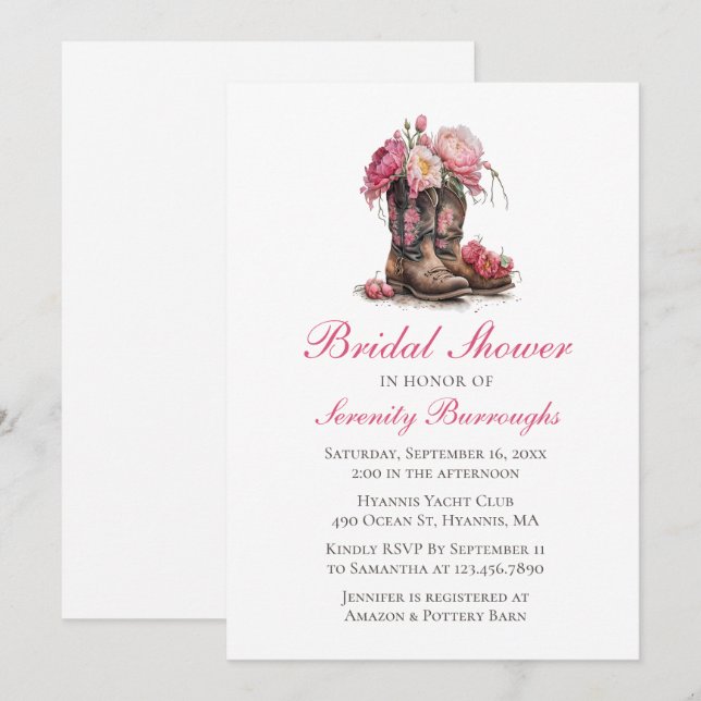 Invitation Campagne Fête des mariées Florale Bottes Western C (Devant / Derrière)