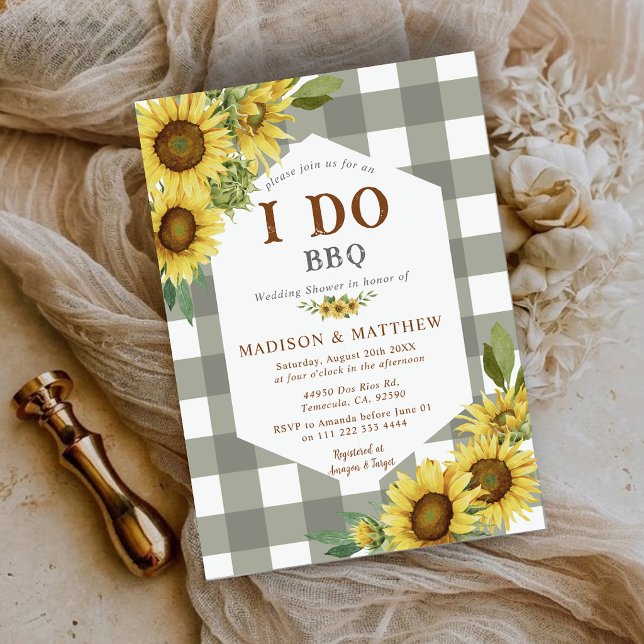 Invitation Campagne Rustique Je Fais Barbecue Tournesol Maria (Country Rustic I Do BBQ Sunflower Wedding Shower Invitation)