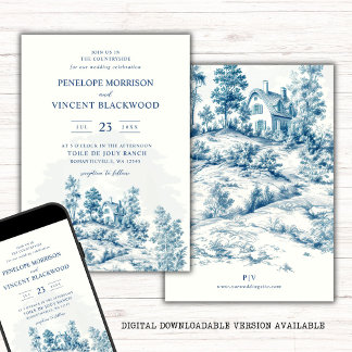 Invitation Campagne Toile de Jouy Mariage