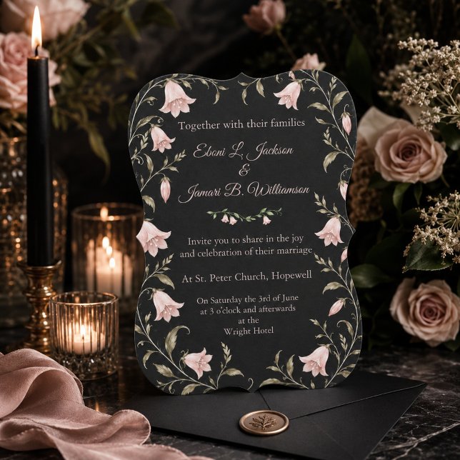 Invitation Campanule rose mariage Jardin de minuit  (Créateur téléchargé)