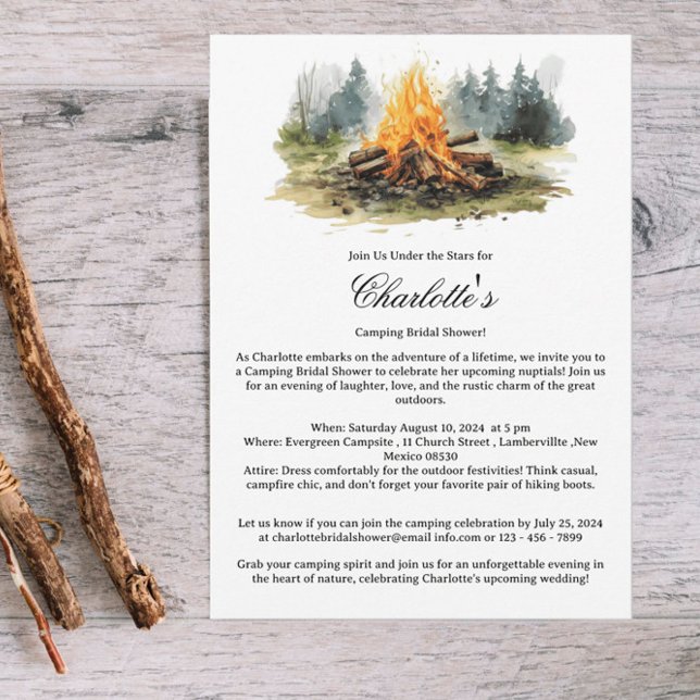 Invitation Campement Rustique Glamping Feu de Camp Enterremen (Créateur téléchargé)