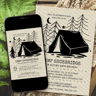Invitation Campement rustique silhouette Camping Anniversaire