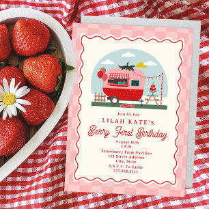 Invitation Camper Berry First Bird Strawberry Checker Camper
