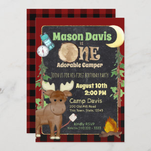 Invitation Camper Buffalo Plaid 1er Anniversaire Camping