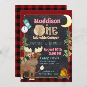 Invitation Camper Buffalo Plaid 1er Anniversaire Camping