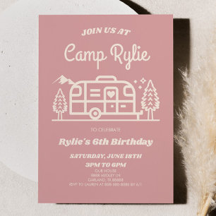 Invitation Camper Camp Retro Rose Camper Camping Fête d'Anniv