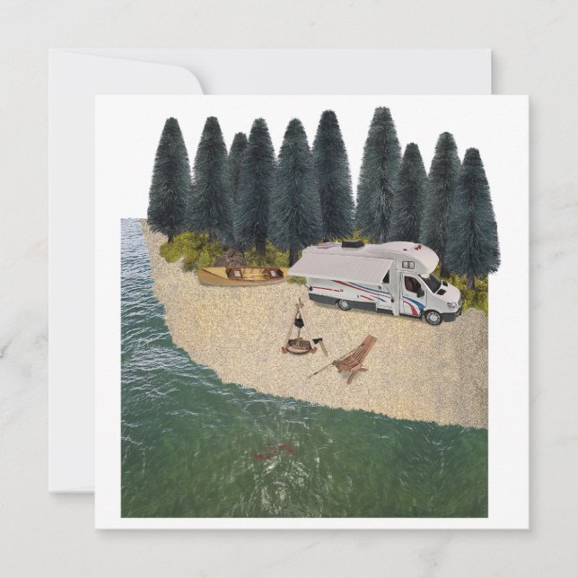 Invitation Camper RV dans la forêt au bord de l'eau (Devant)