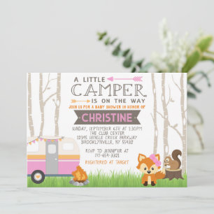 Invitation Camper RV rose Baby shower d'animaux forestiers de