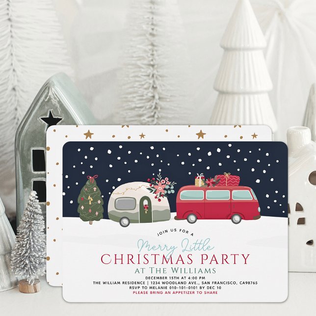 Invitation Camper Van Navy Merry Little Christmas Party (Créateur téléchargé)