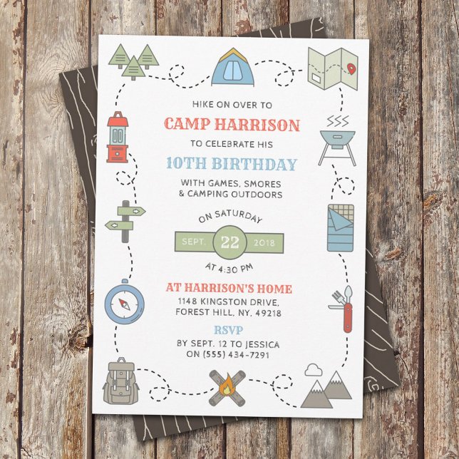 Invitation Camping à tout âge fête d'anniversaire (Créateur téléchargé)