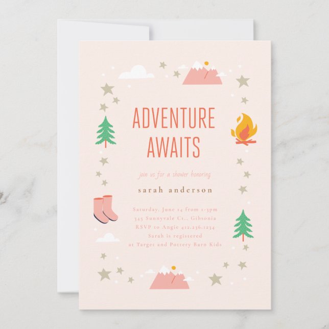 Invitation Camping Adventure Attend Girl Baby shower (Devant)