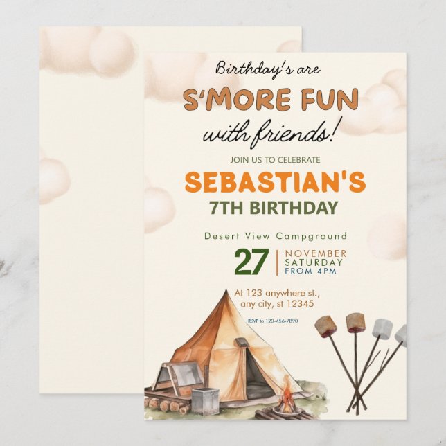 Invitation Camping Anniversaire Fête Enfants modernes Invitat (Devant / Derrière)