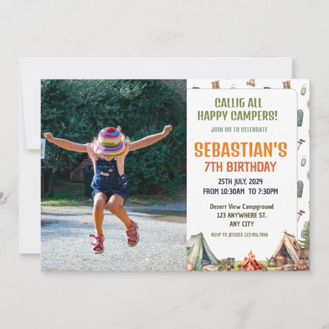 Invitation Camping Anniversaire Fête Enfants modernes Invitat (Devant)