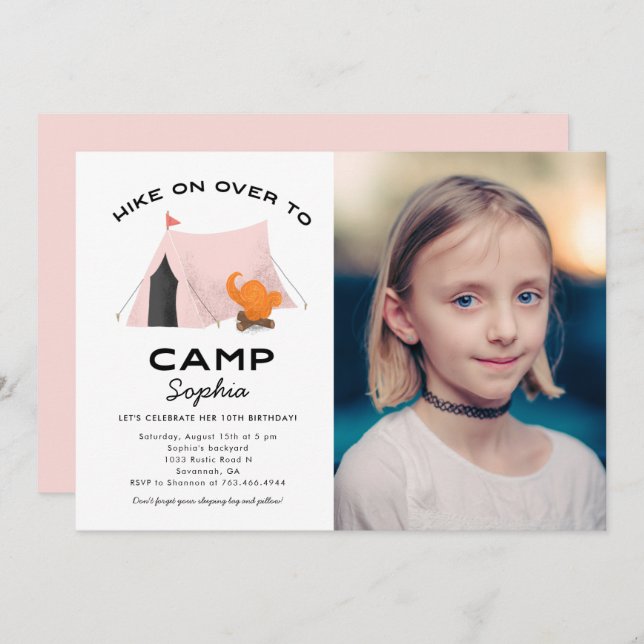 Invitation Camping Anniversaire Pink Tente Photo