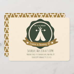 Invitation Camping Anniversaire Teepee Badge