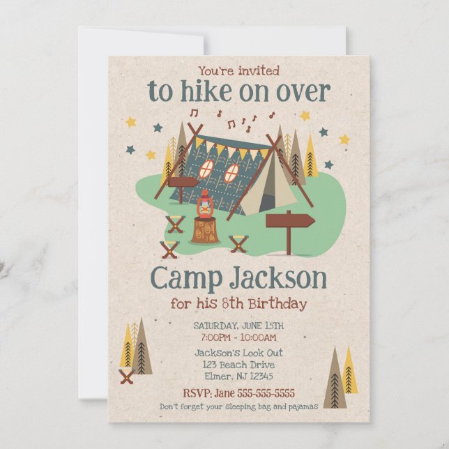 Invitation Camping Aventure de Plein Air Campée Anniversaire (Devant)