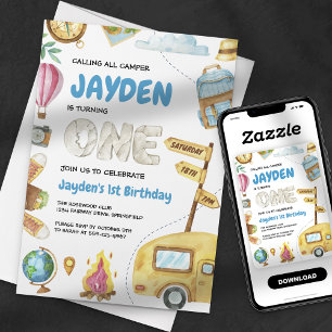 Invitation Camping Aventure Woodland Enfants Premier annivers