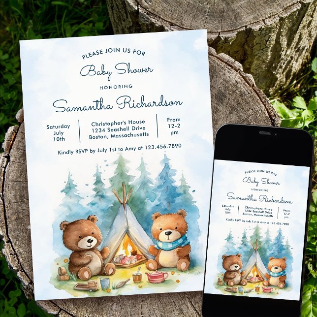 Invitation Camping Baby shower d'aventure en plein air (Créateur téléchargé)