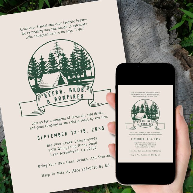 Invitation Camping Bachelor Party Rustic Woods for Groom (Créateur téléchargé)