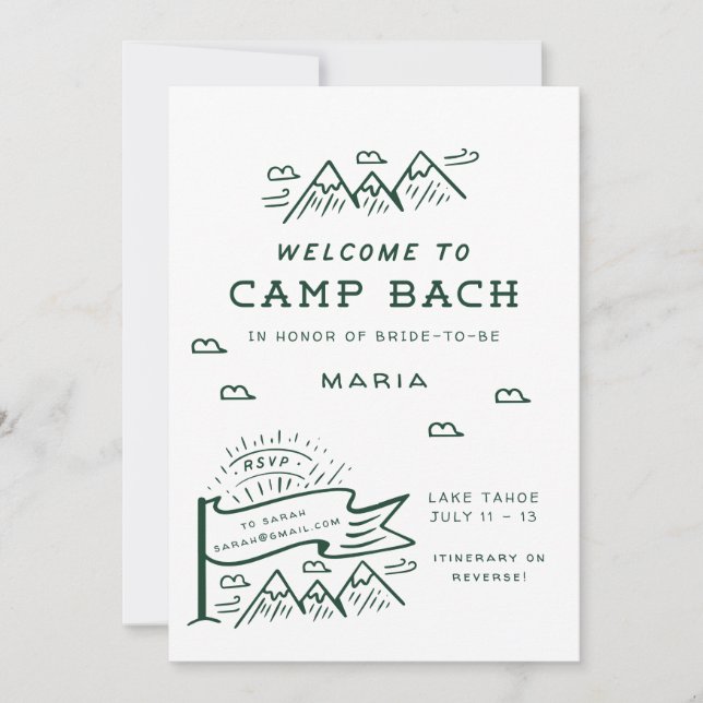 Invitation Camping Bachelorette Girls Trip Glamping Bach (Devant)