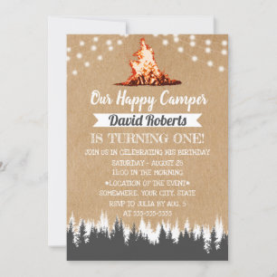 Invitation Camping Bonfire Happy Camper Rustic Kraft Annivers